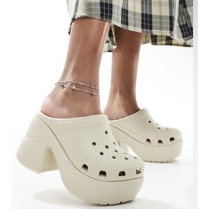 Crocs Size M8W10 Siren Iconic Platform Heeled Clogs Mules Bone